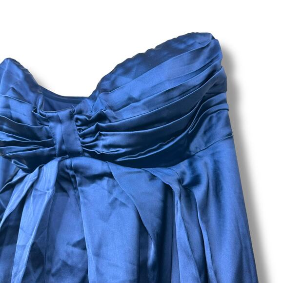 Lulus NWT Memorable Entrance Dark Blue Strapless Satin Pleated Maxi Gown Dress - Picture 6 of 12